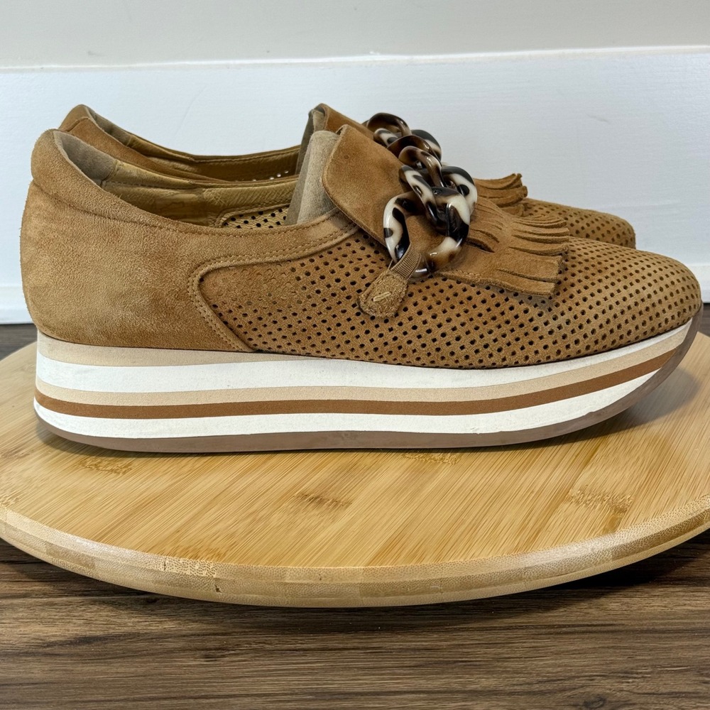Good Softwaves Cadie Platform Loafers Women 40 Tan Good Suede Fringe Chain